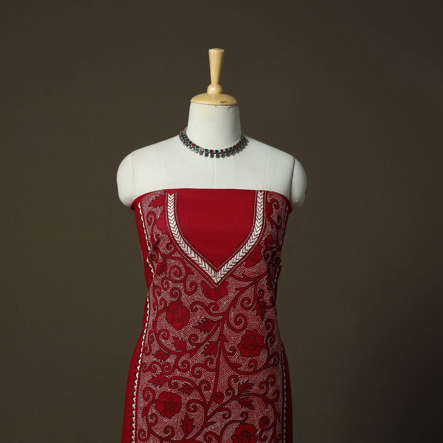 Bengal kantha hand embroidered cotton unstitched kurta