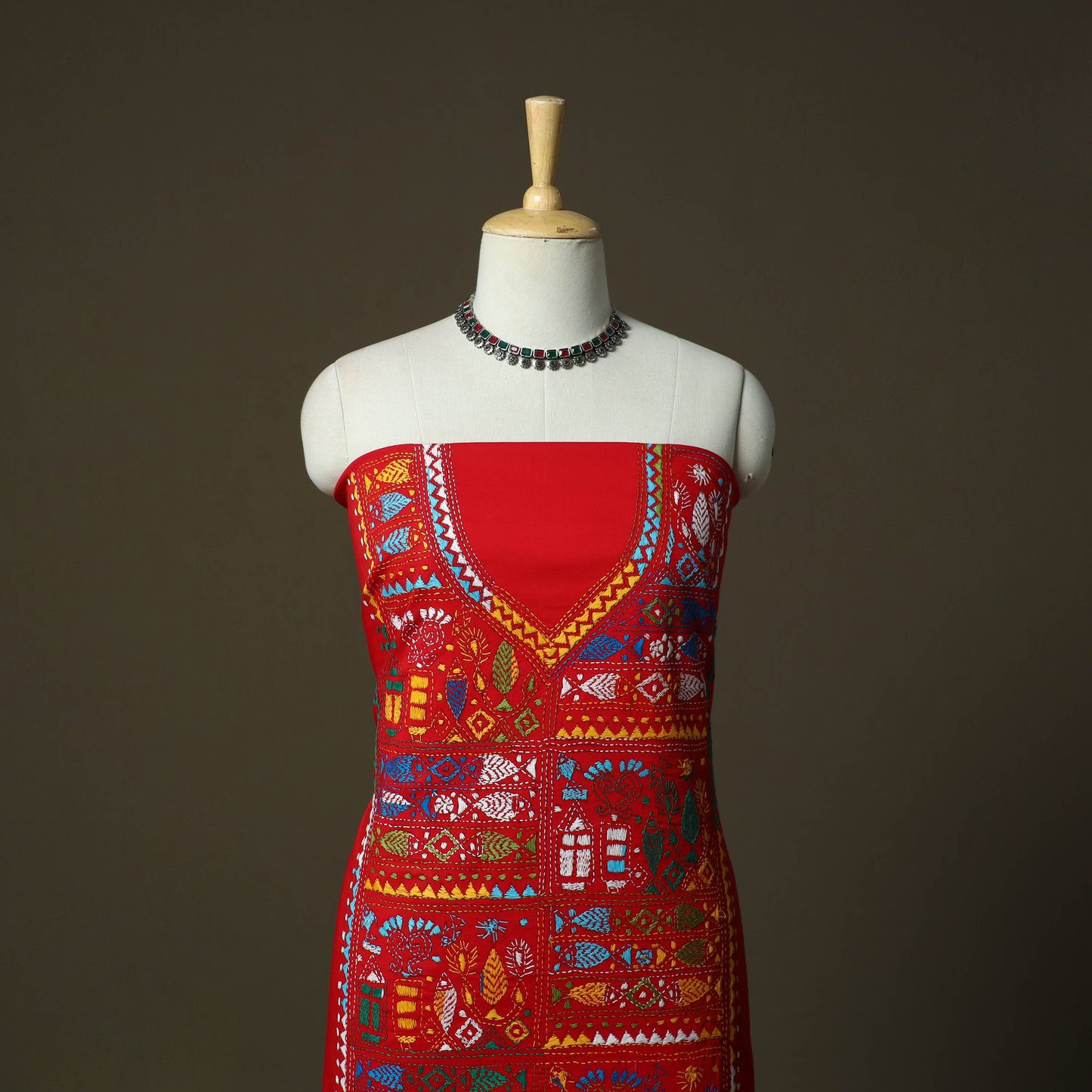 Bengal kantha hand embroidered cotton unstitched kurta