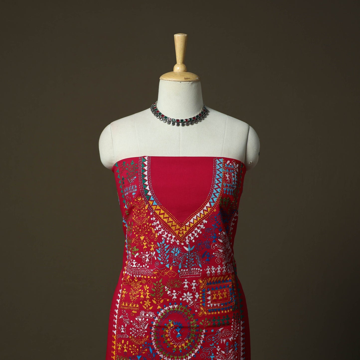 Bengal kantha hand embroidered cotton unstitched kurta