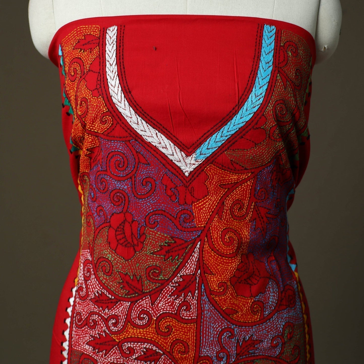 Bengal kantha hand embroidered cotton unstitched kurta