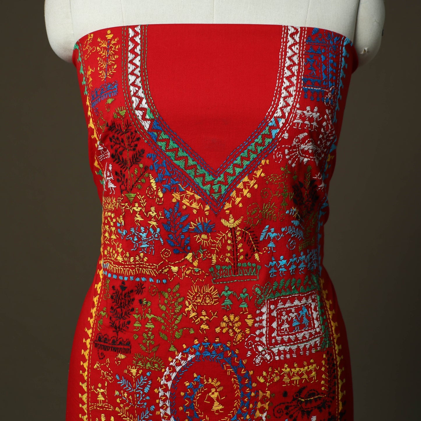 Bengal kantha hand embroidered cotton unstitched kurta