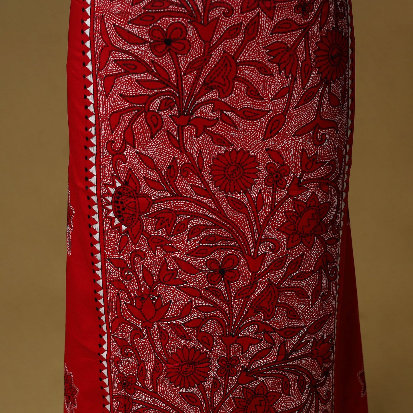 Red - bengal kantha hand embroidered unstitched kurta