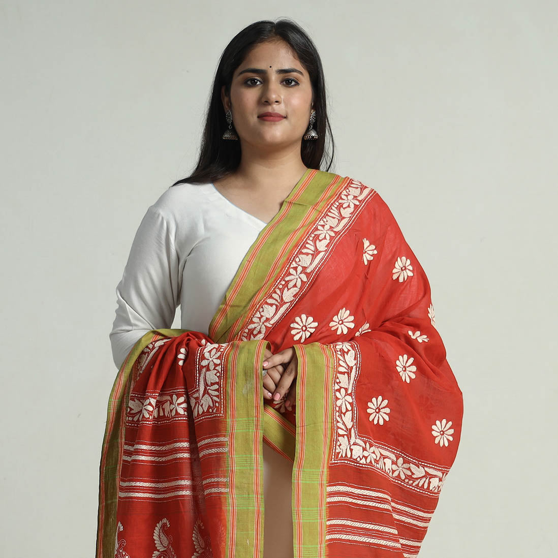 Bengal Kantha Embroidery Cotton Handloom Dupatta 123