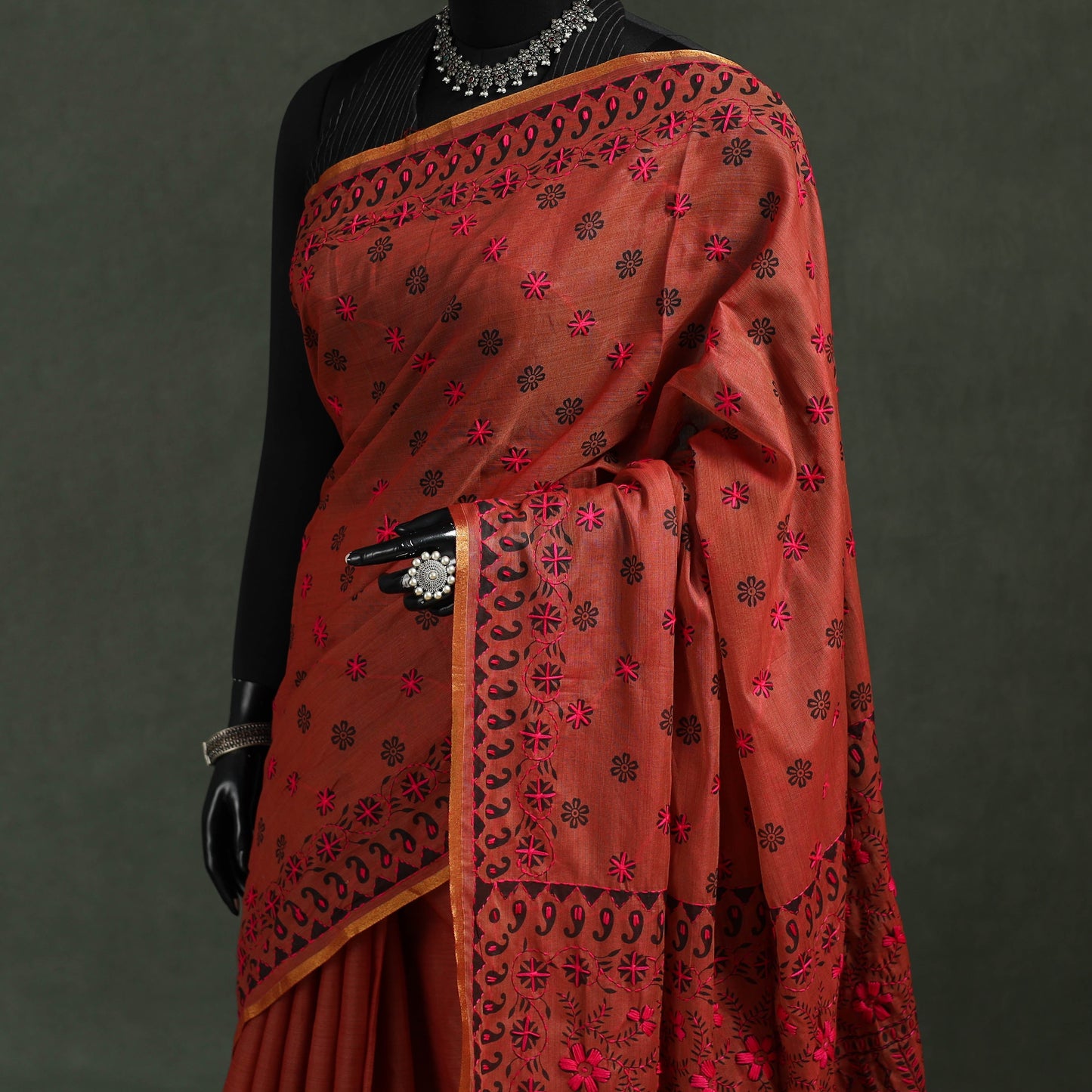 Bengal kantha hand embroidery silk cotton chapa work saree