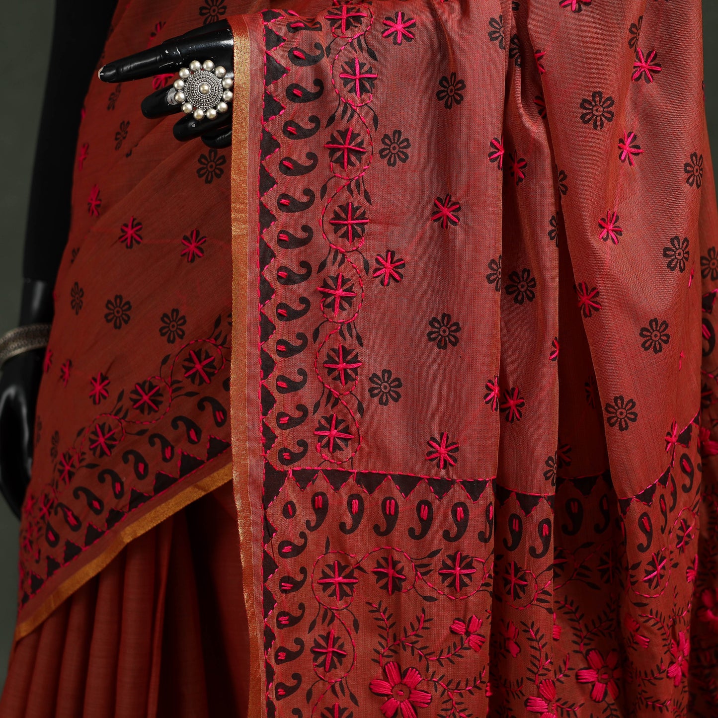 Bengal kantha hand embroidery silk cotton chapa work saree