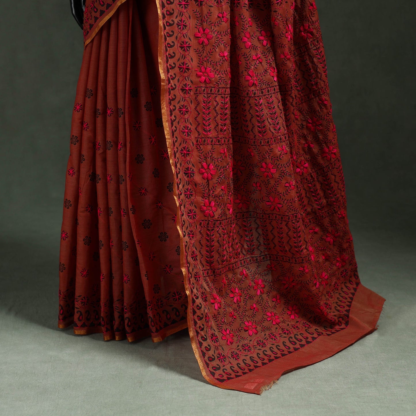 Bengal kantha hand embroidery silk cotton chapa work saree