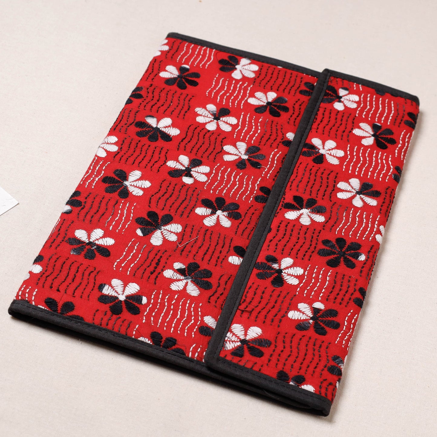 Red Bengal Kantha Work Handcrafted File Folder