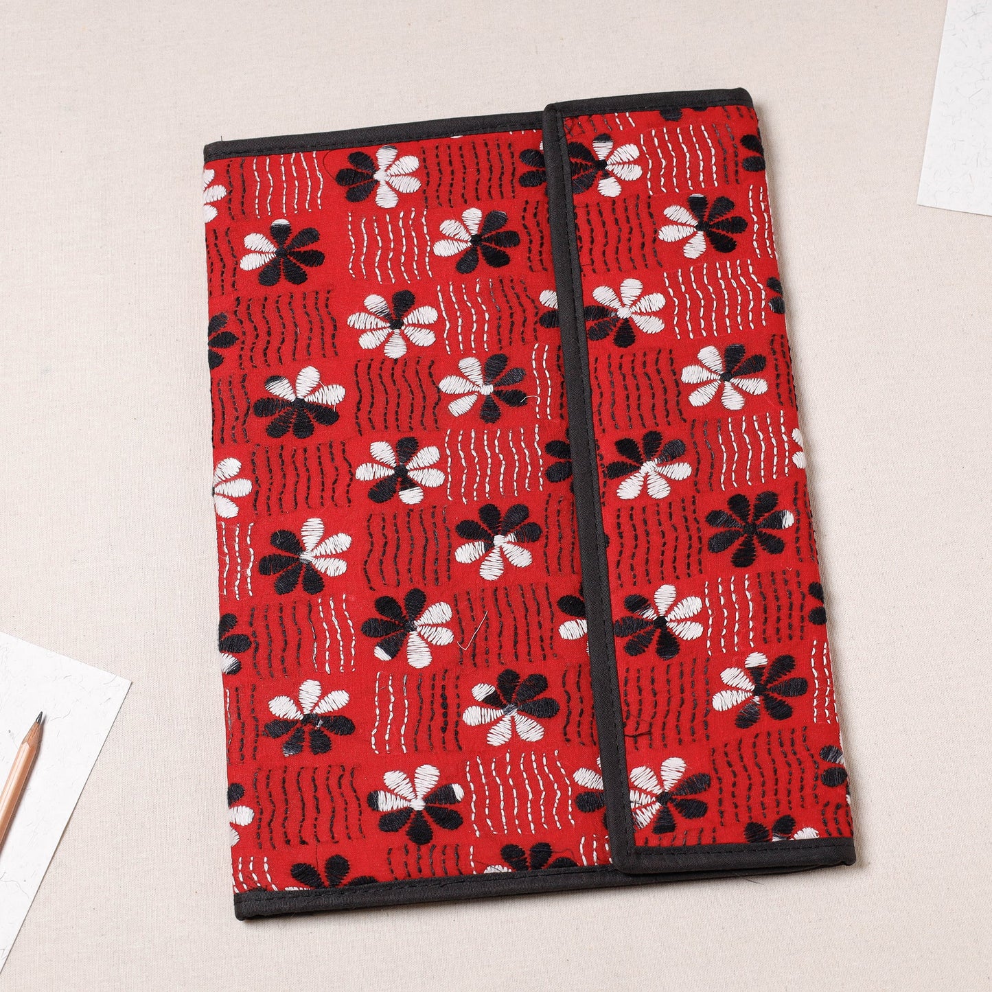 Red Bengal Kantha Work Handcrafted File Folder