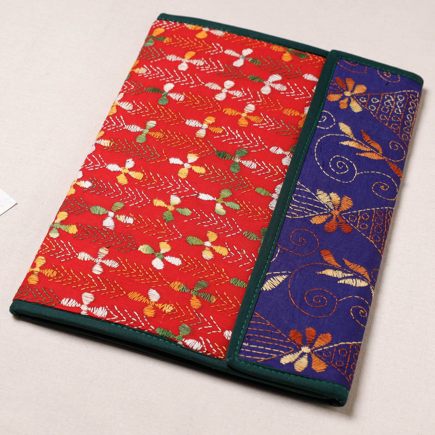 Red Bengal Kantha Work Handcrafted File Folder