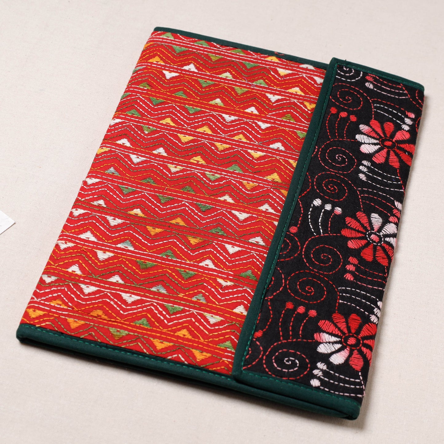 Red Bengal Kantha Work Handcrafted File Folder