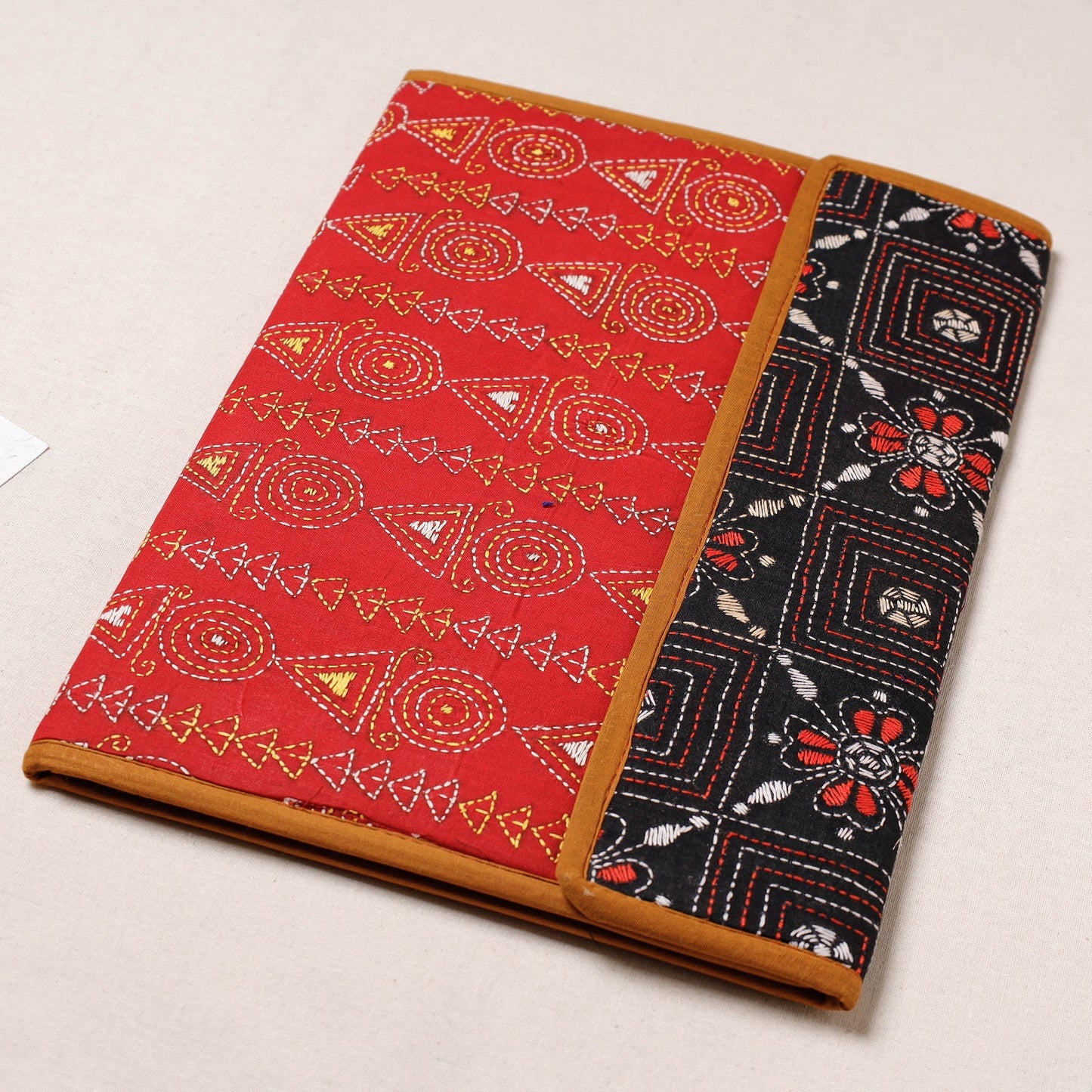 Red Bengal Kantha Work Handcrafted File Folder