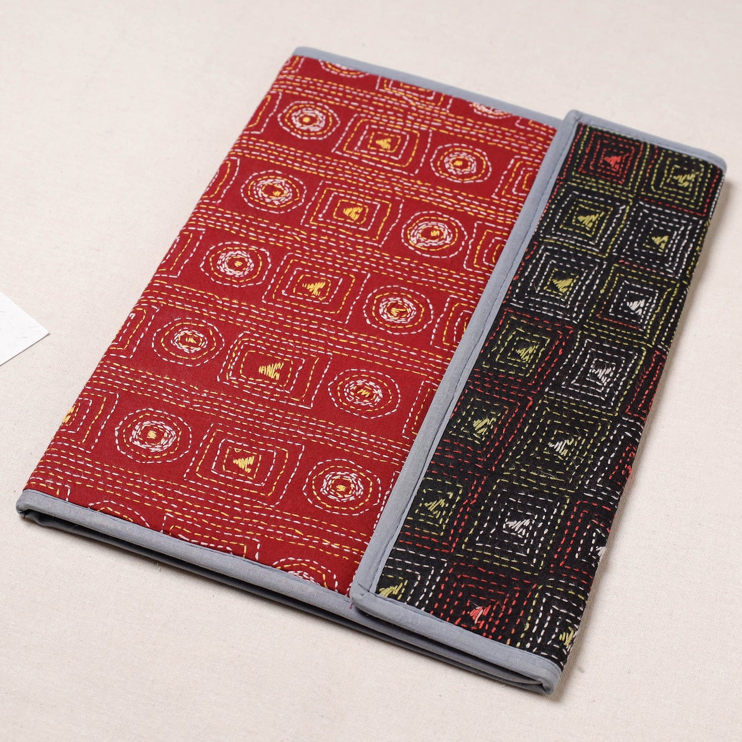 Red Bengal Kantha Work Handcrafted File Folder