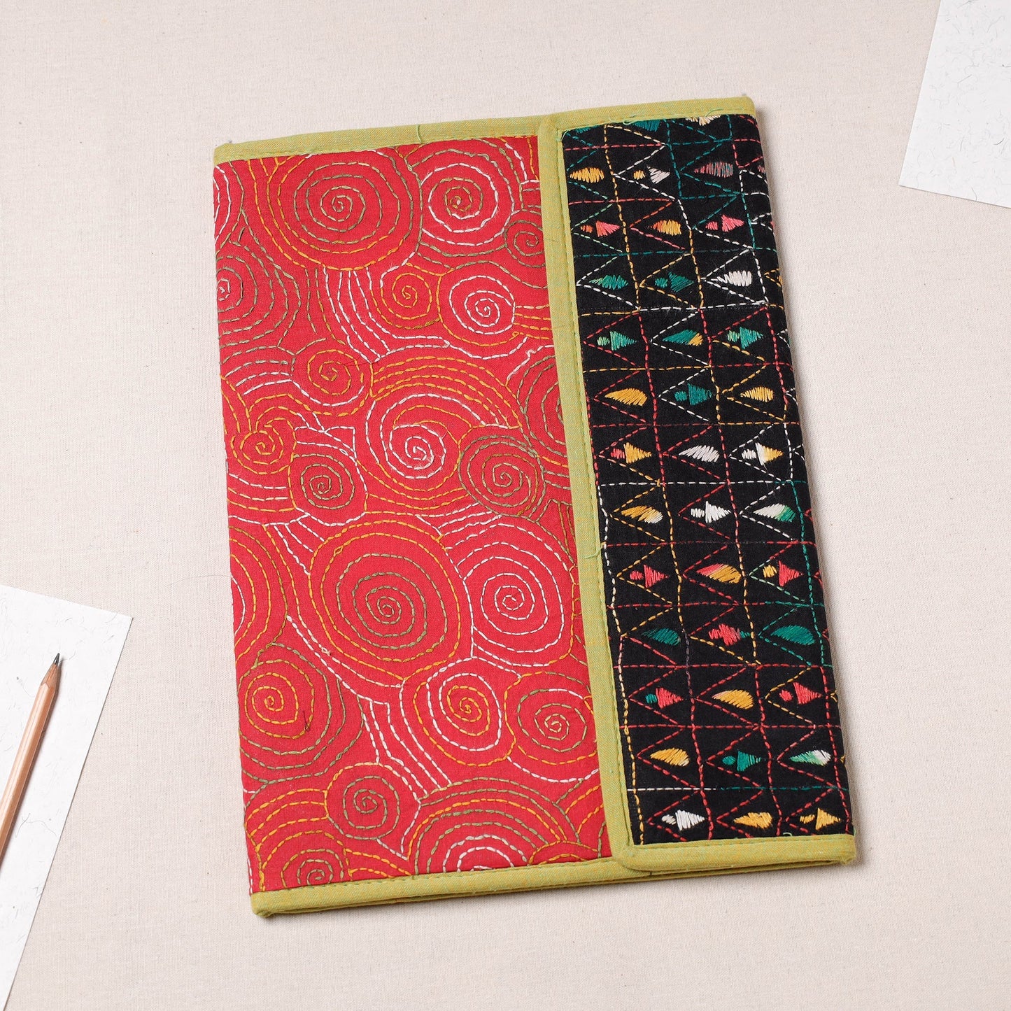 Red Bengal Kantha Work Handcrafted File Folder