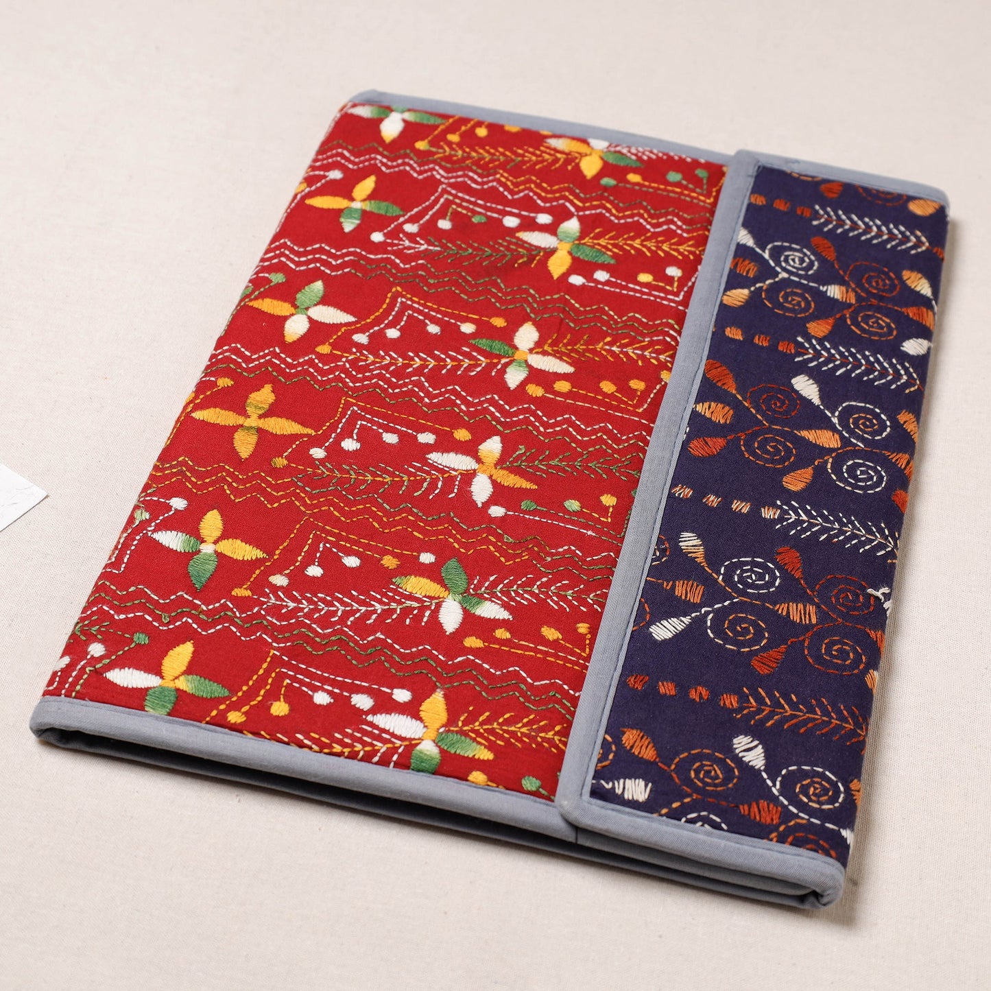 Red Bengal Kantha Work Handcrafted File Folder