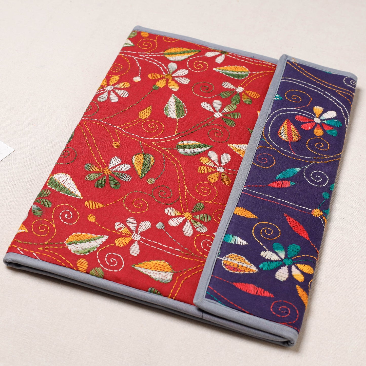 Red Bengal Kantha Work Handcrafted File Folder