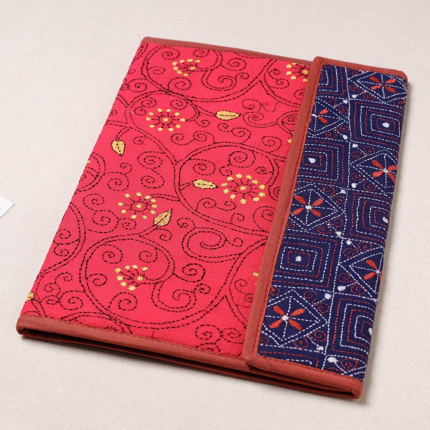 Red Bengal Kantha Work Handcrafted File Folder
