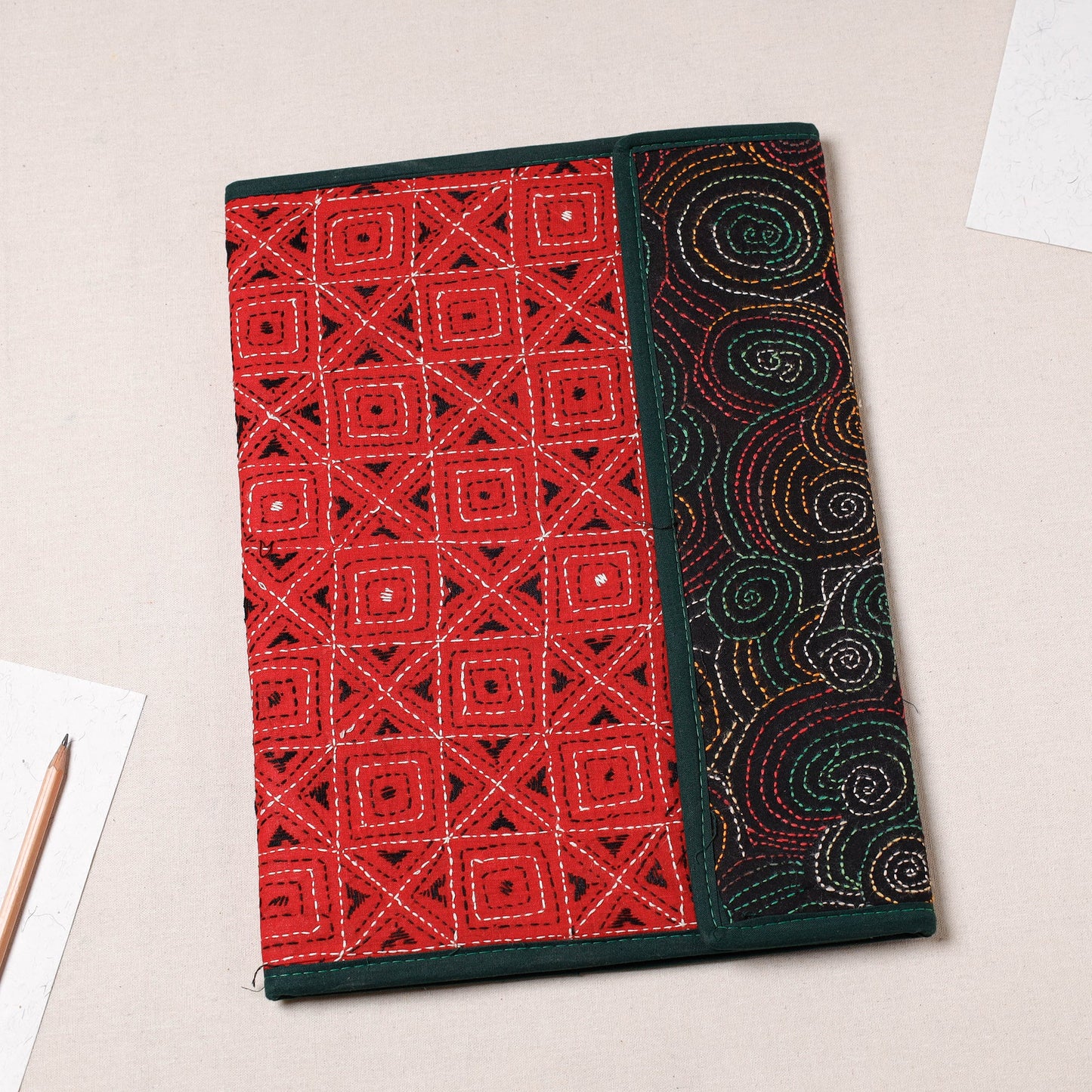 Red Bengal Kantha Work Handcrafted File Folder
