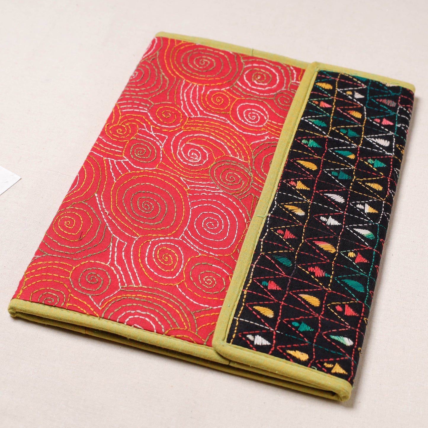 Red Bengal Kantha Work Handcrafted File Folder