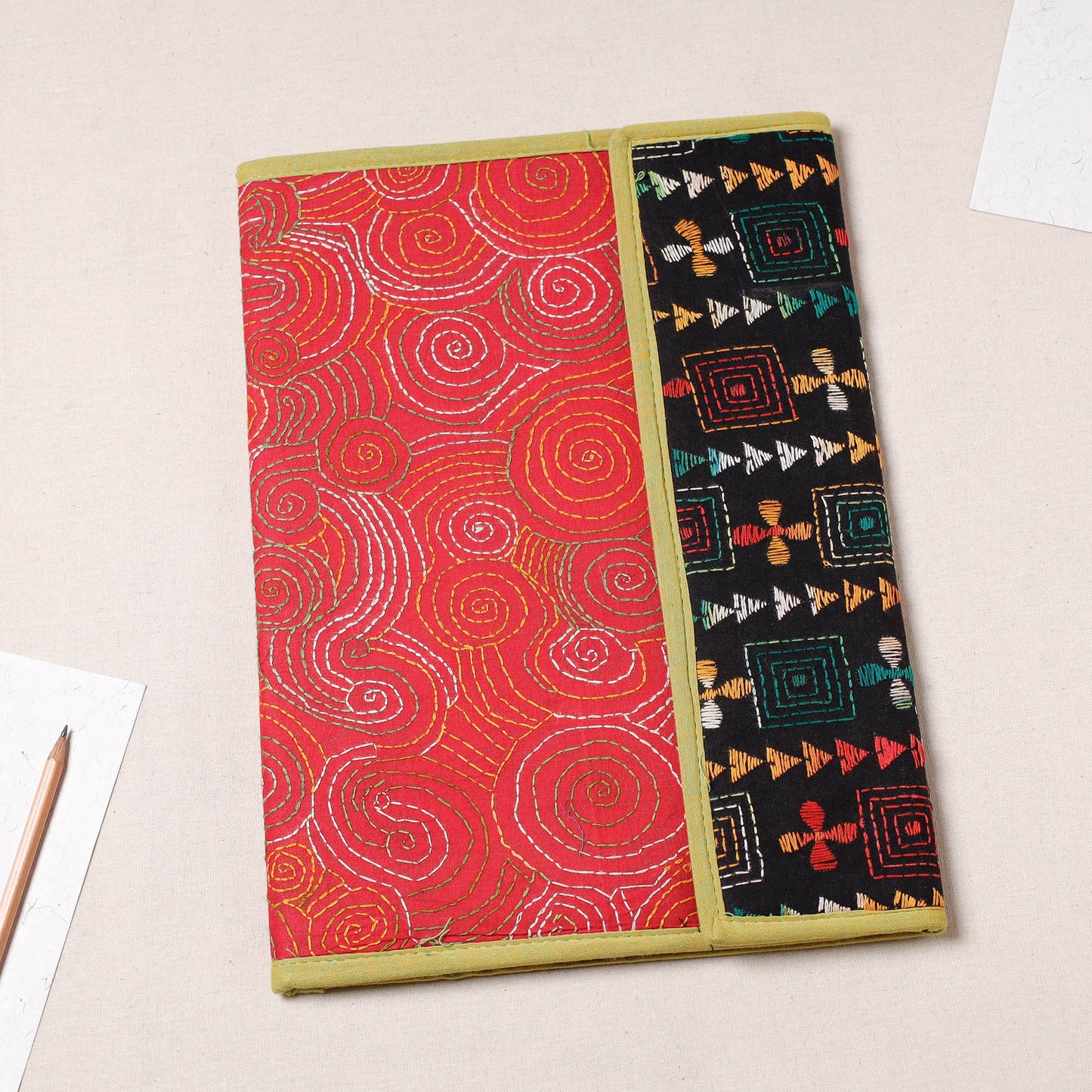 Red Bengal Kantha Work Handcrafted File Folder