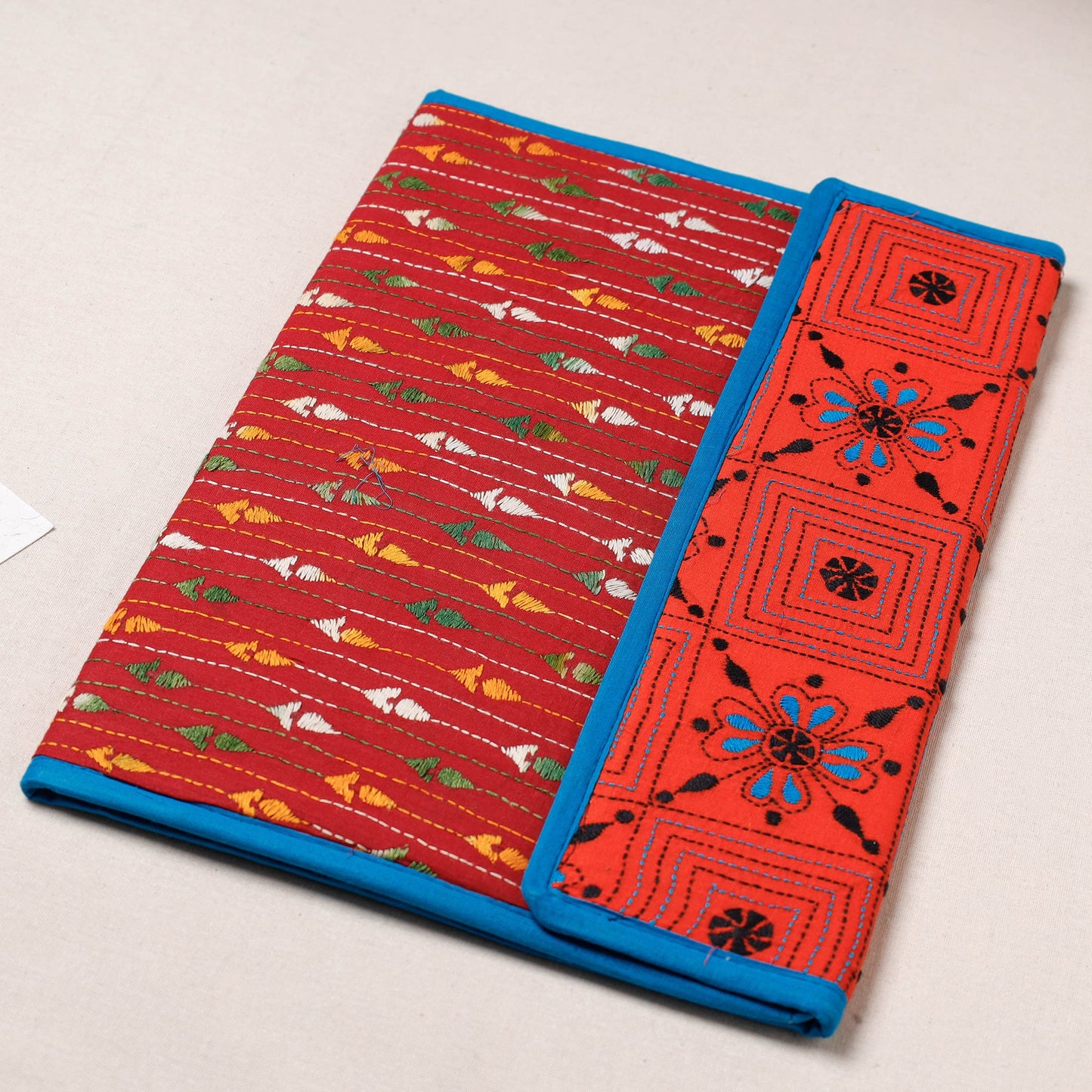 Red Bengal Kantha Work Handcrafted File Folder