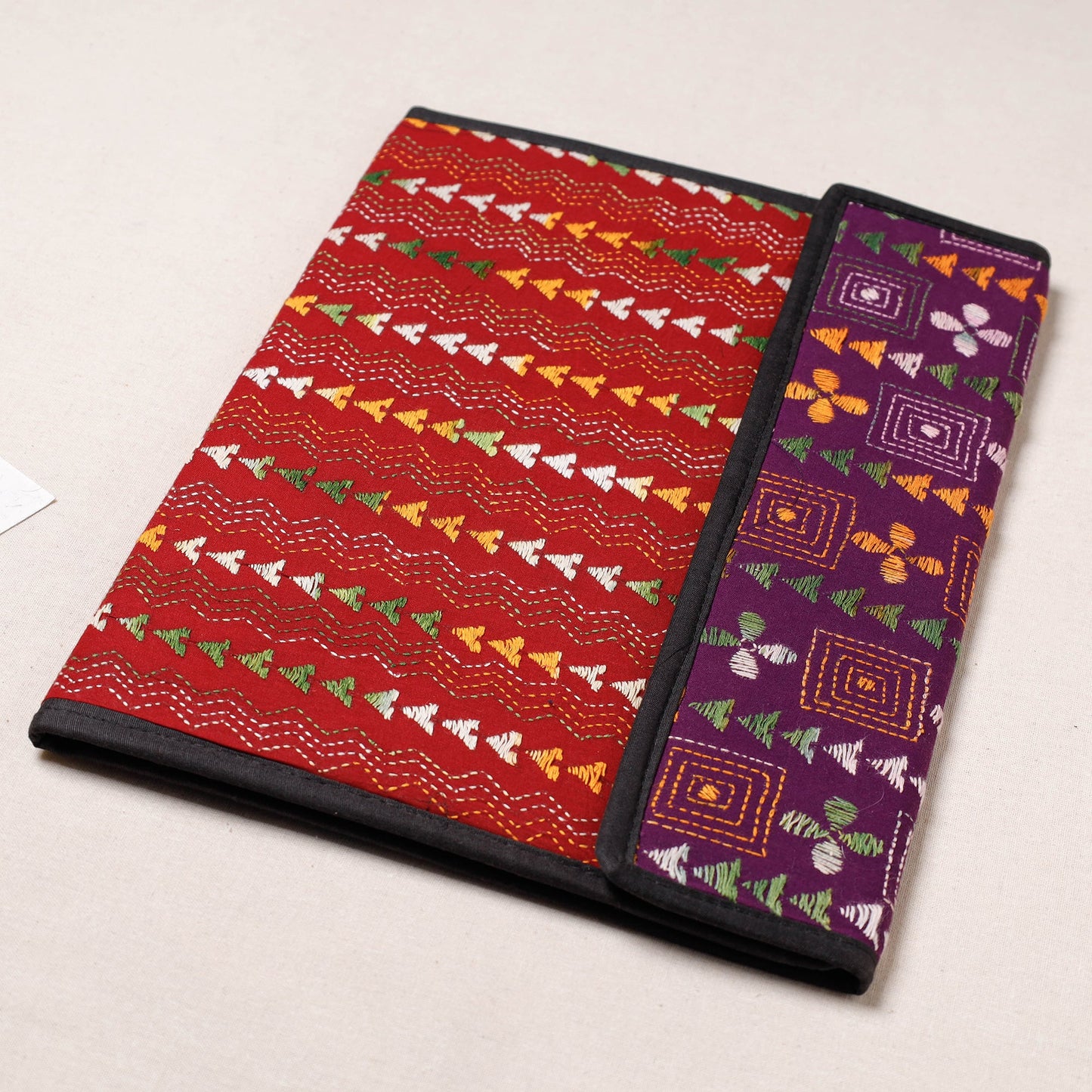 Red Bengal Kantha Work Handcrafted File Folder