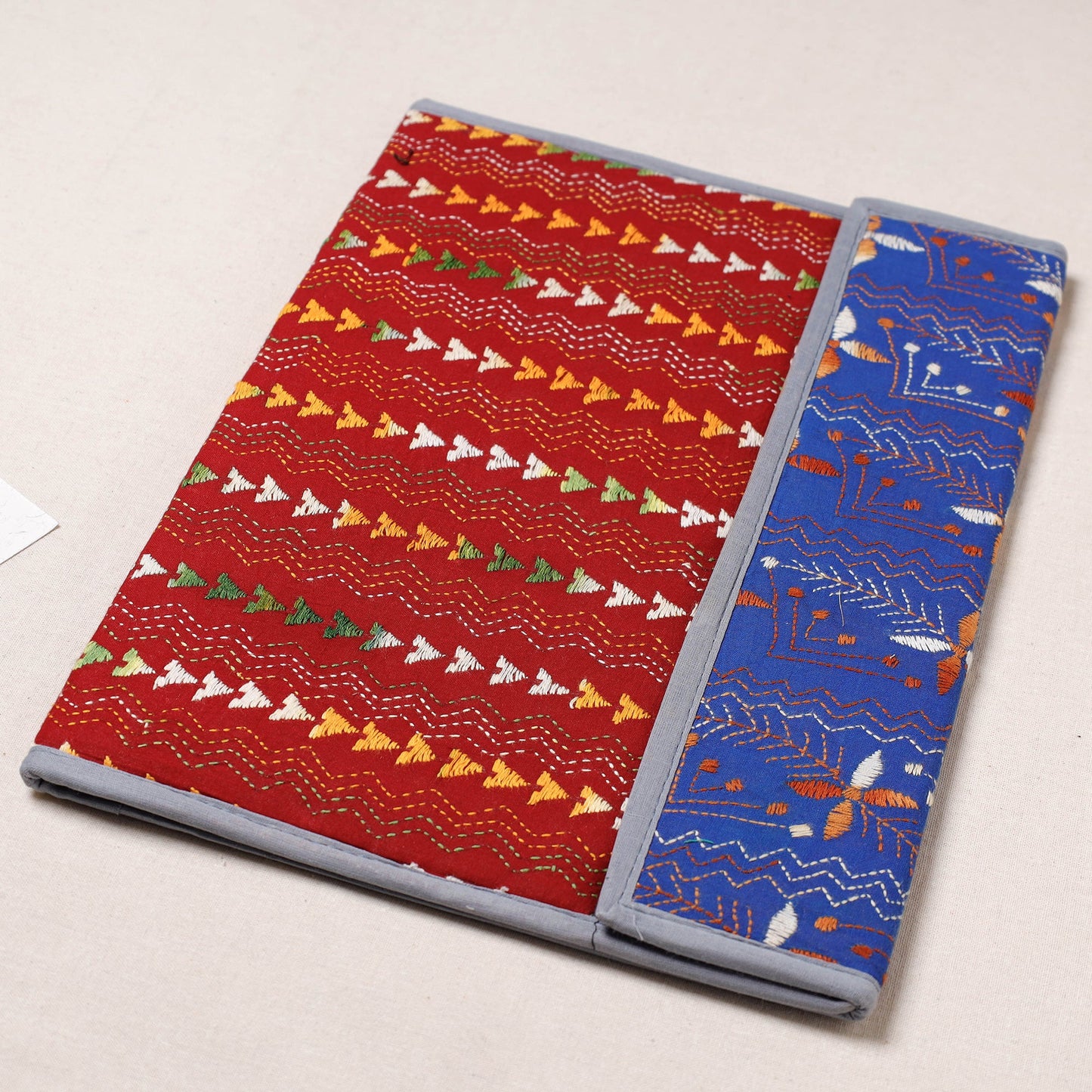 Red Bengal Kantha Work Handcrafted File Folder