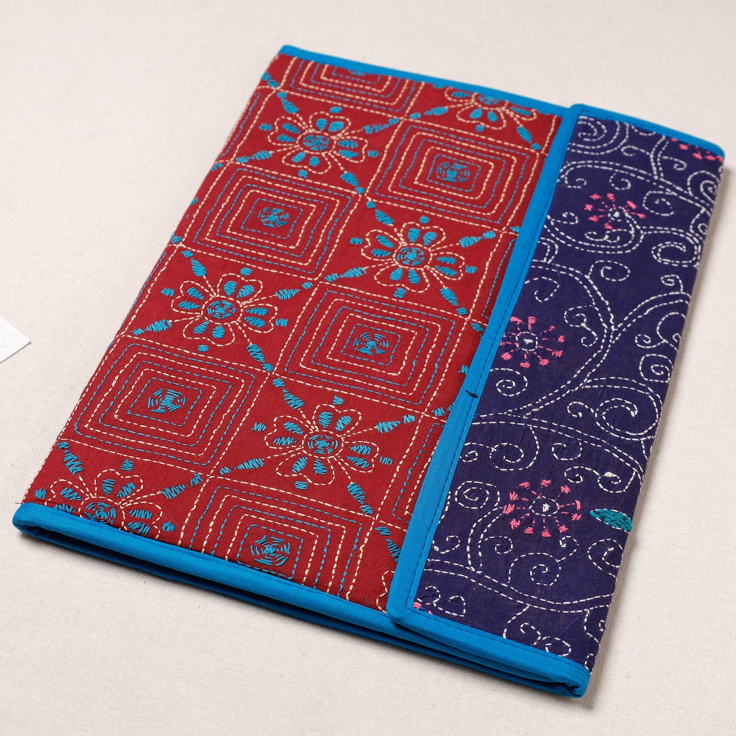 Red Bengal Kantha Work Handcrafted File Folder