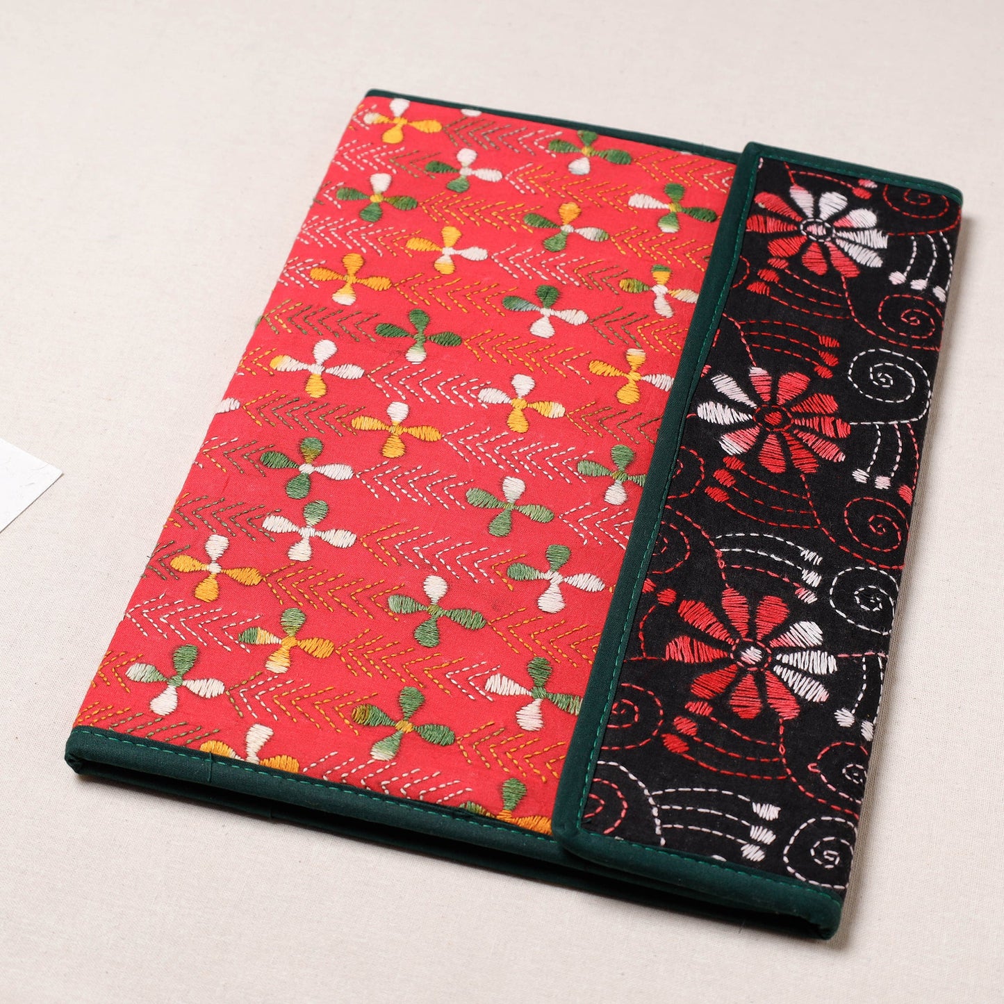 Red Bengal Kantha Work Handcrafted File Folder