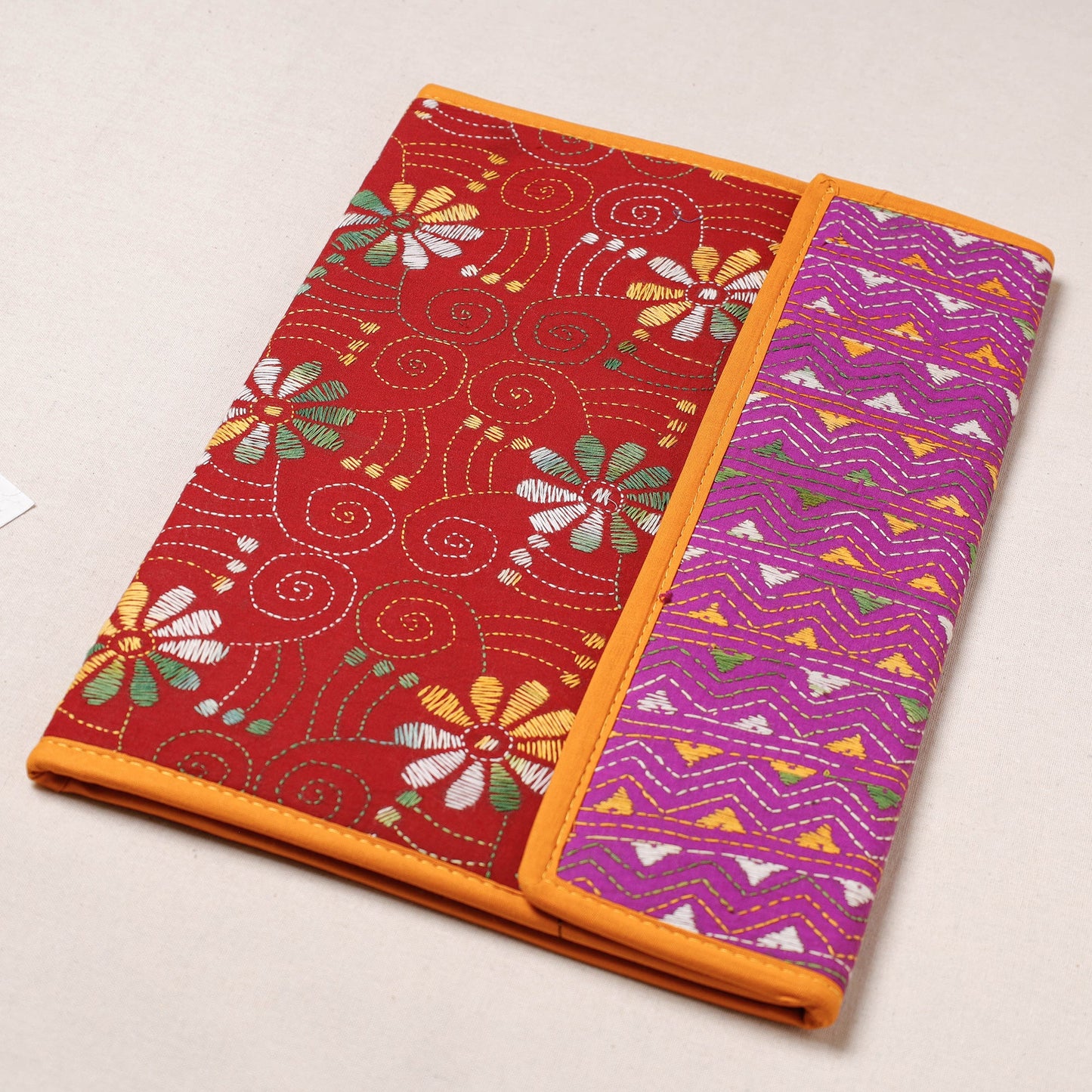 Red Bengal Kantha Work Handcrafted File Folder