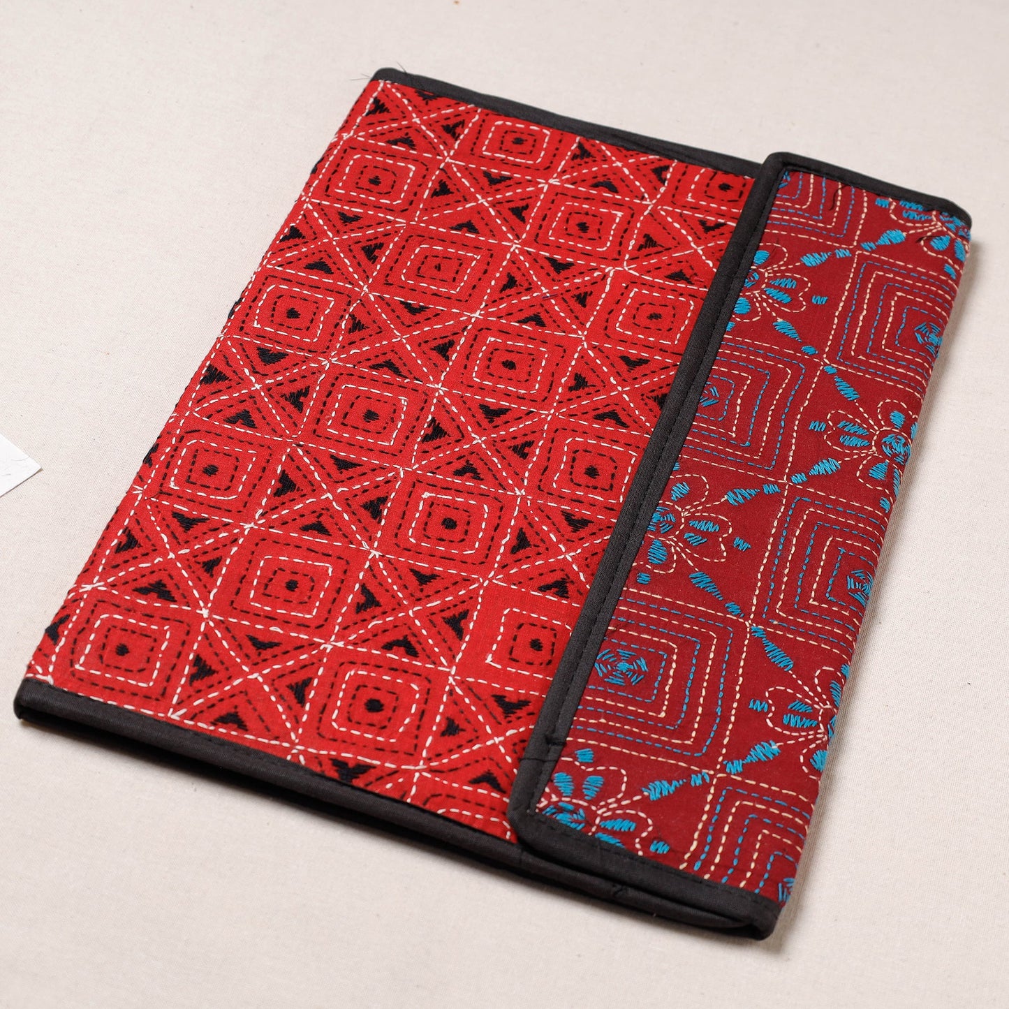 Red Bengal Kantha Work Handcrafted File Folder