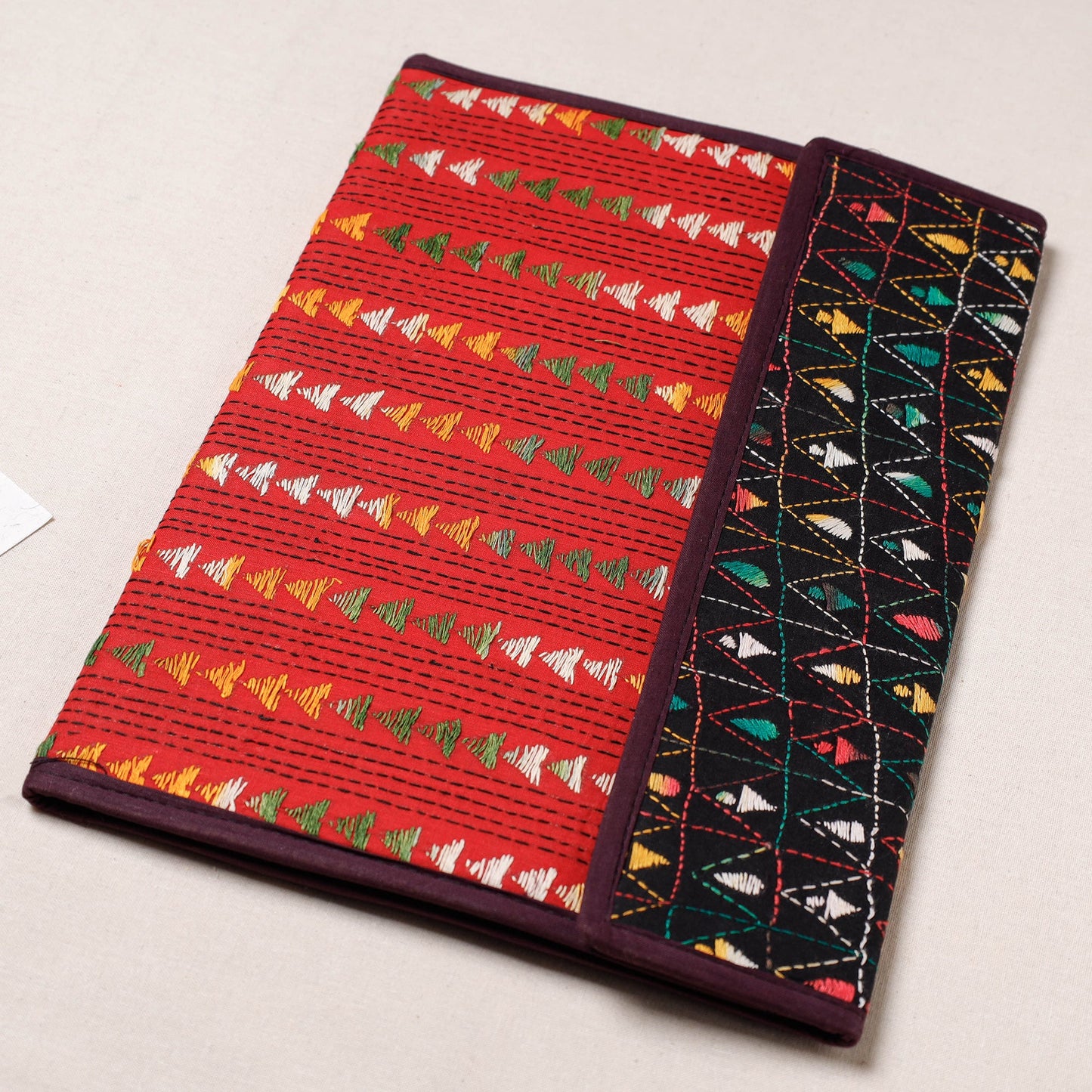 Red Bengal Kantha Work Handcrafted File Folder