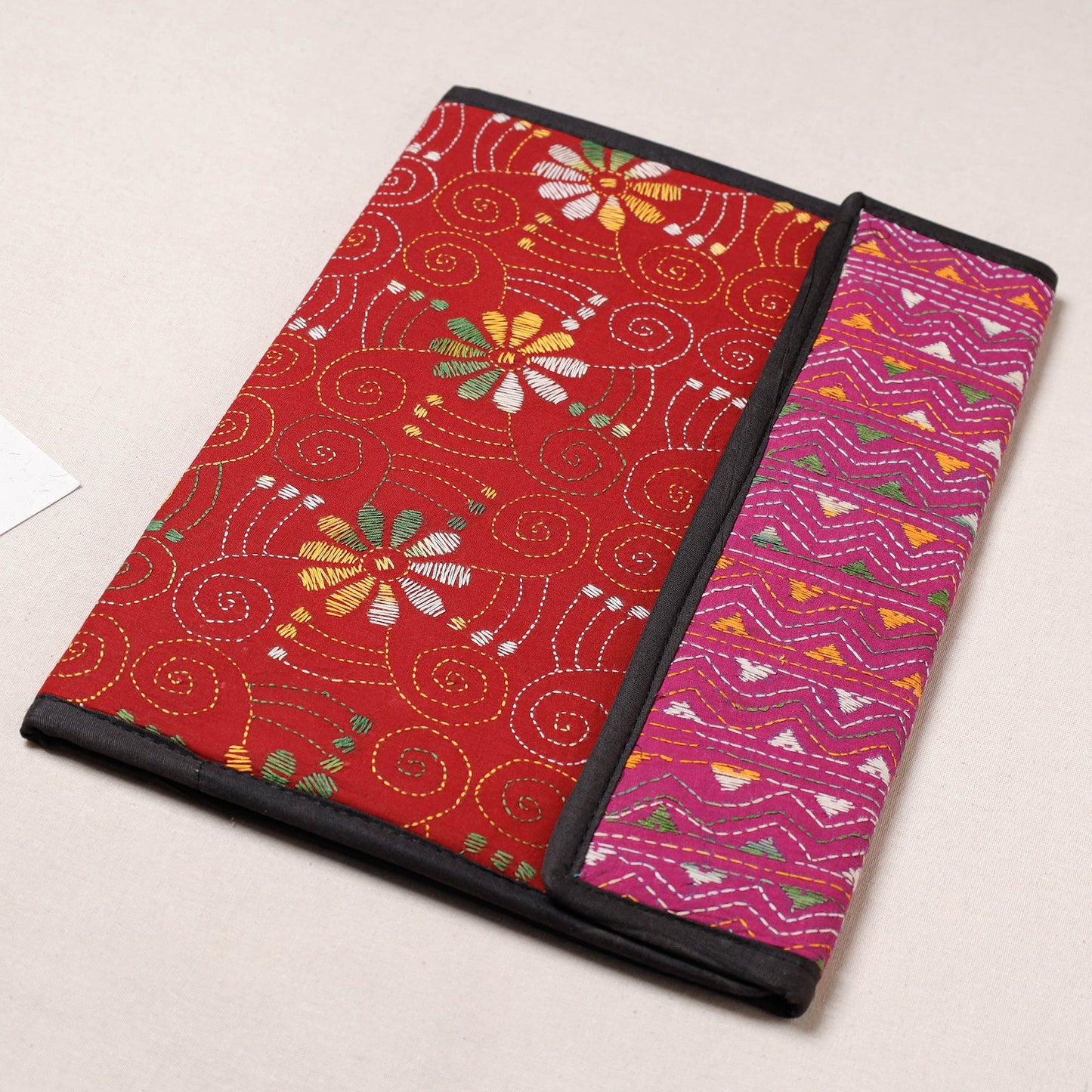 Red Bengal Kantha Work Handcrafted File Folder