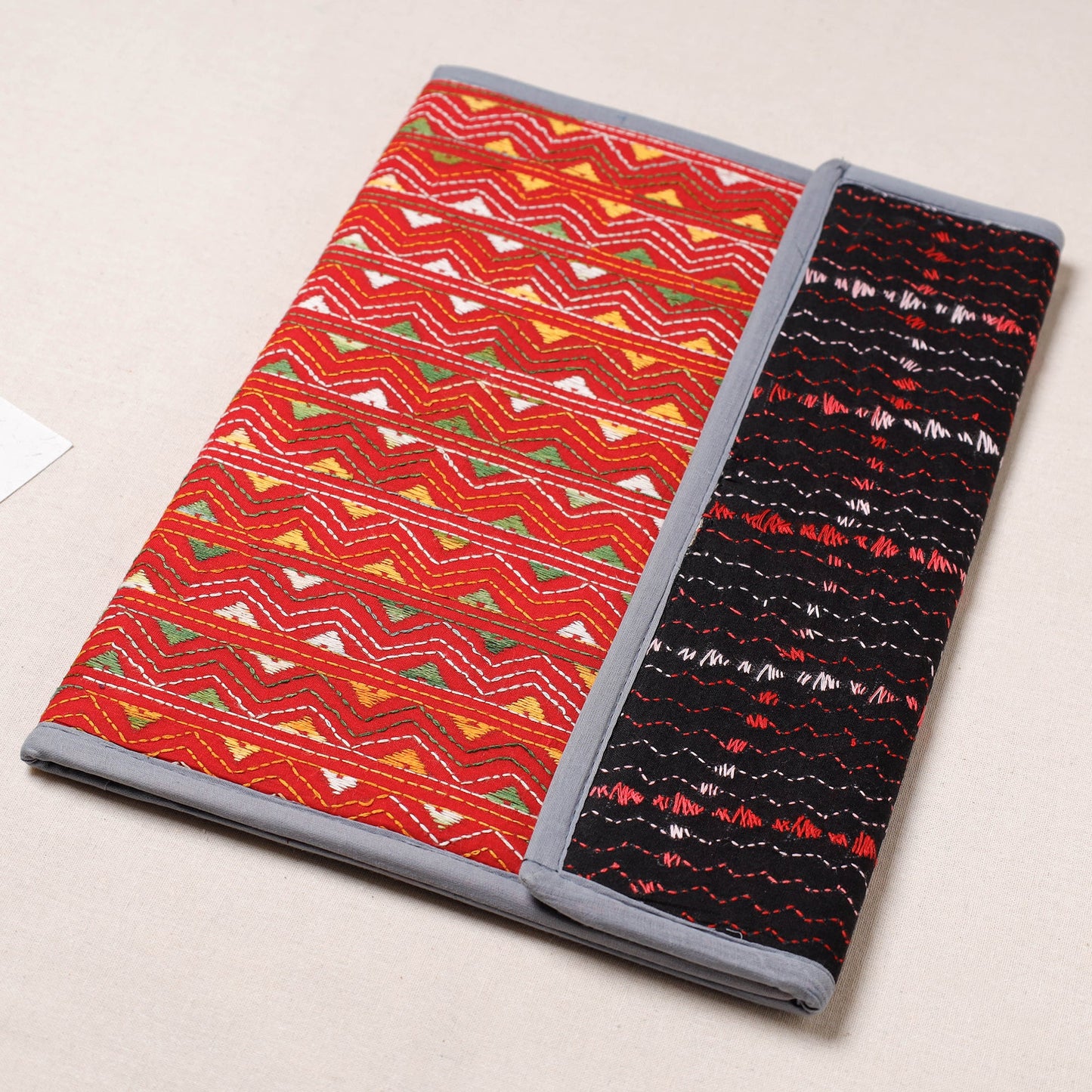 Red Bengal Kantha Work Handcrafted File Folder