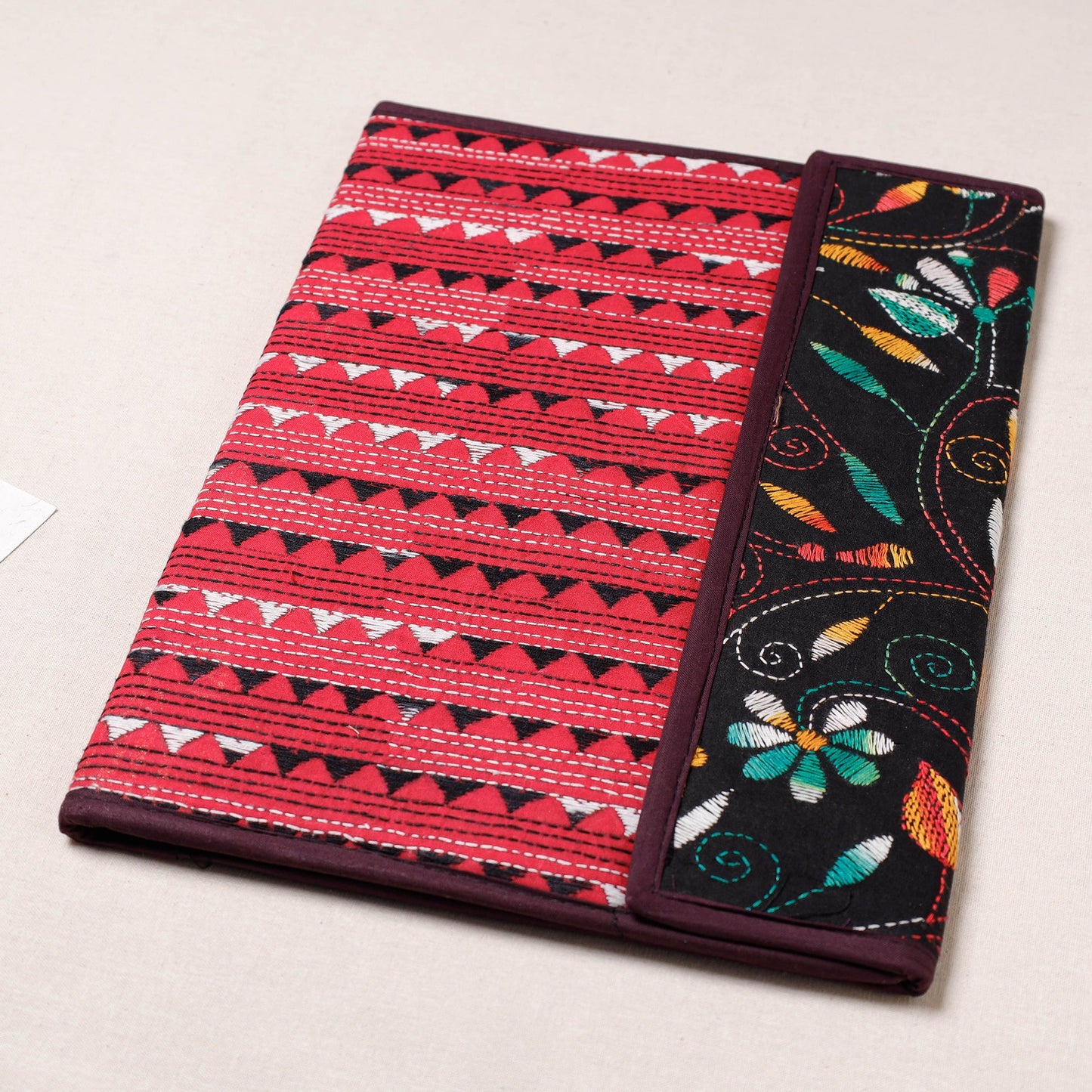 Red Bengal Kantha Work Handcrafted File Folder