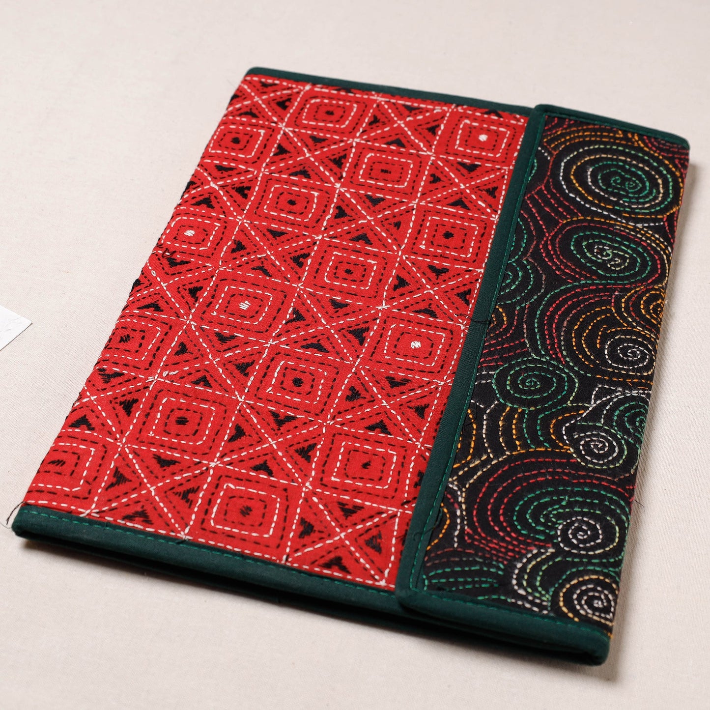 Red Bengal Kantha Work Handcrafted File Folder