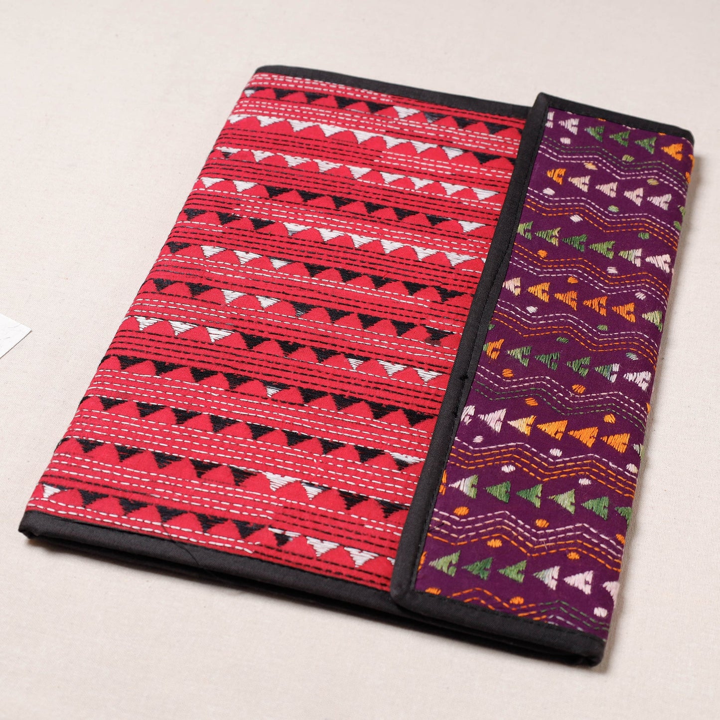 Red Bengal Kantha Work Handcrafted File Folder
