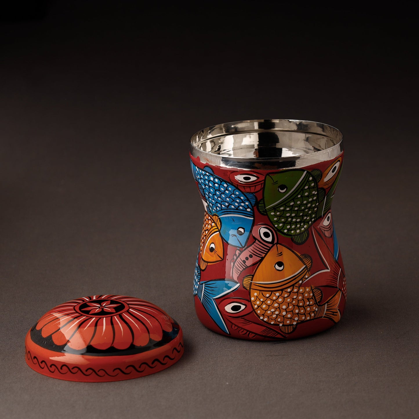 Red Bengal Patua Handpainted Stainless Steel Multi Utility Canister