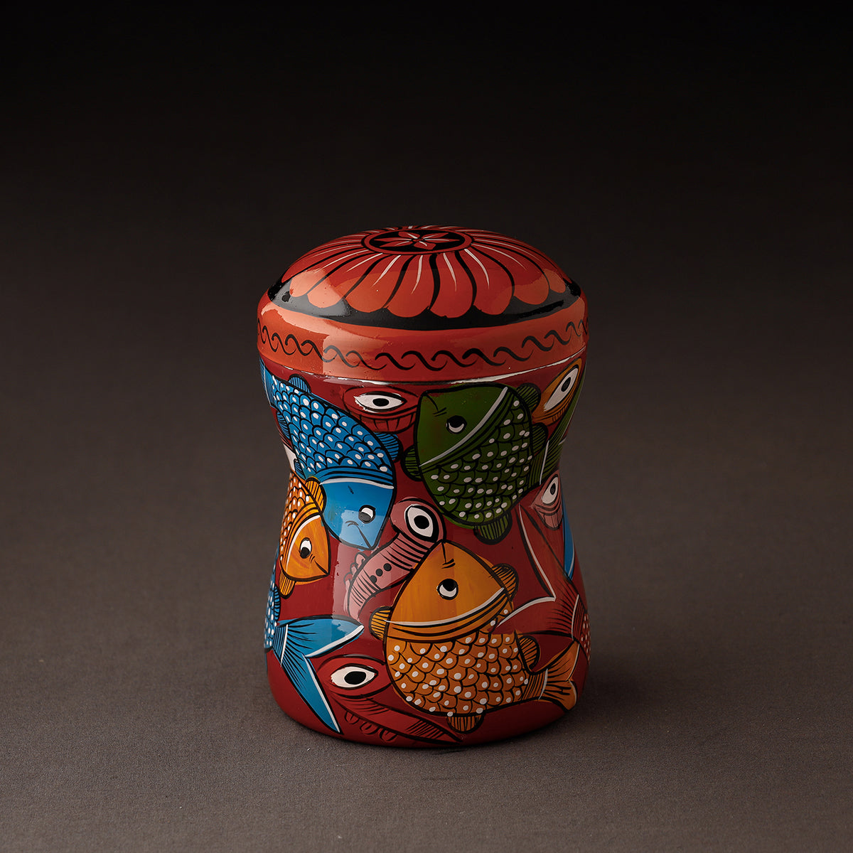 Red Bengal Patua Handpainted Stainless Steel Multi Utility Canister