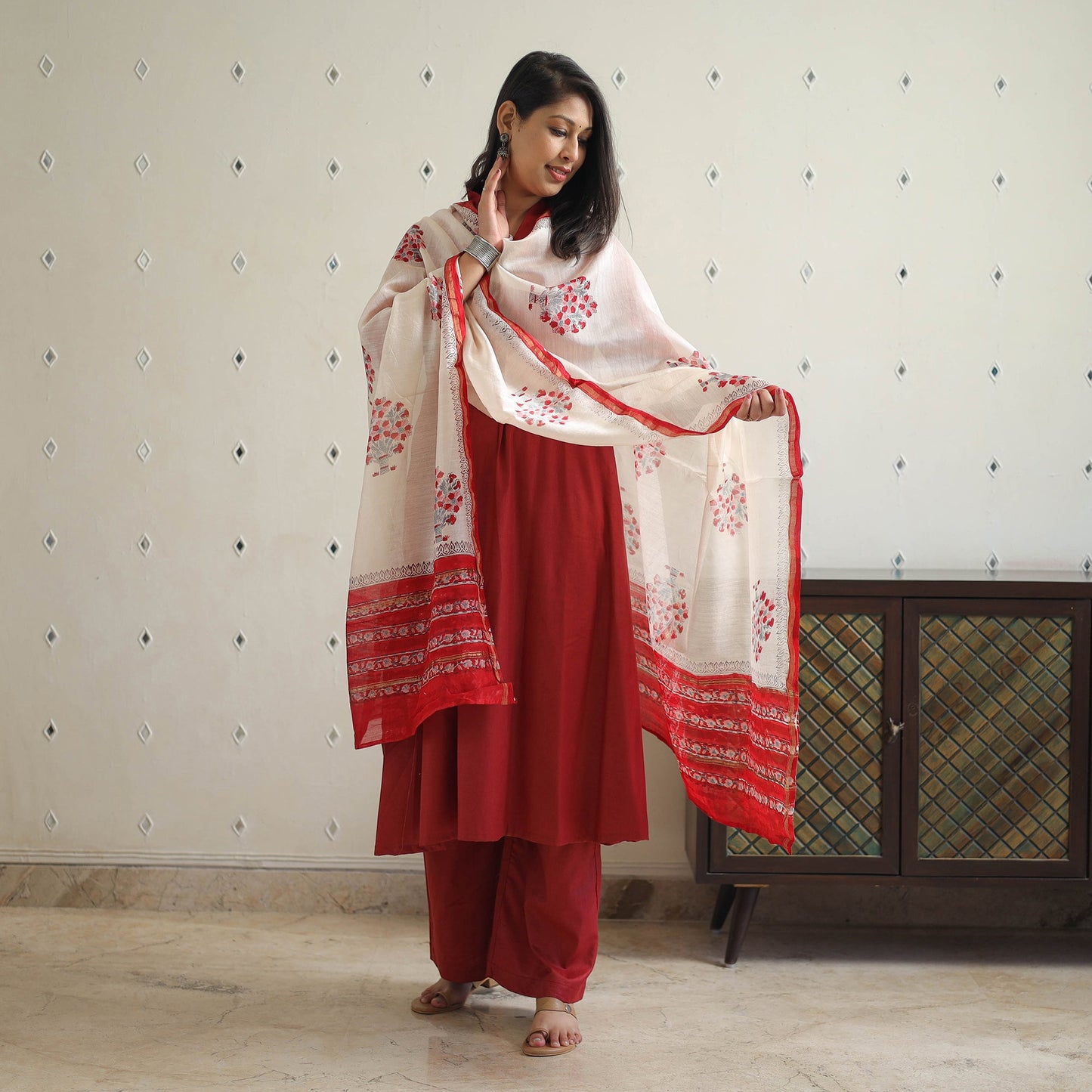 Red - bhagalpuri linen cotton plain kurta set 12