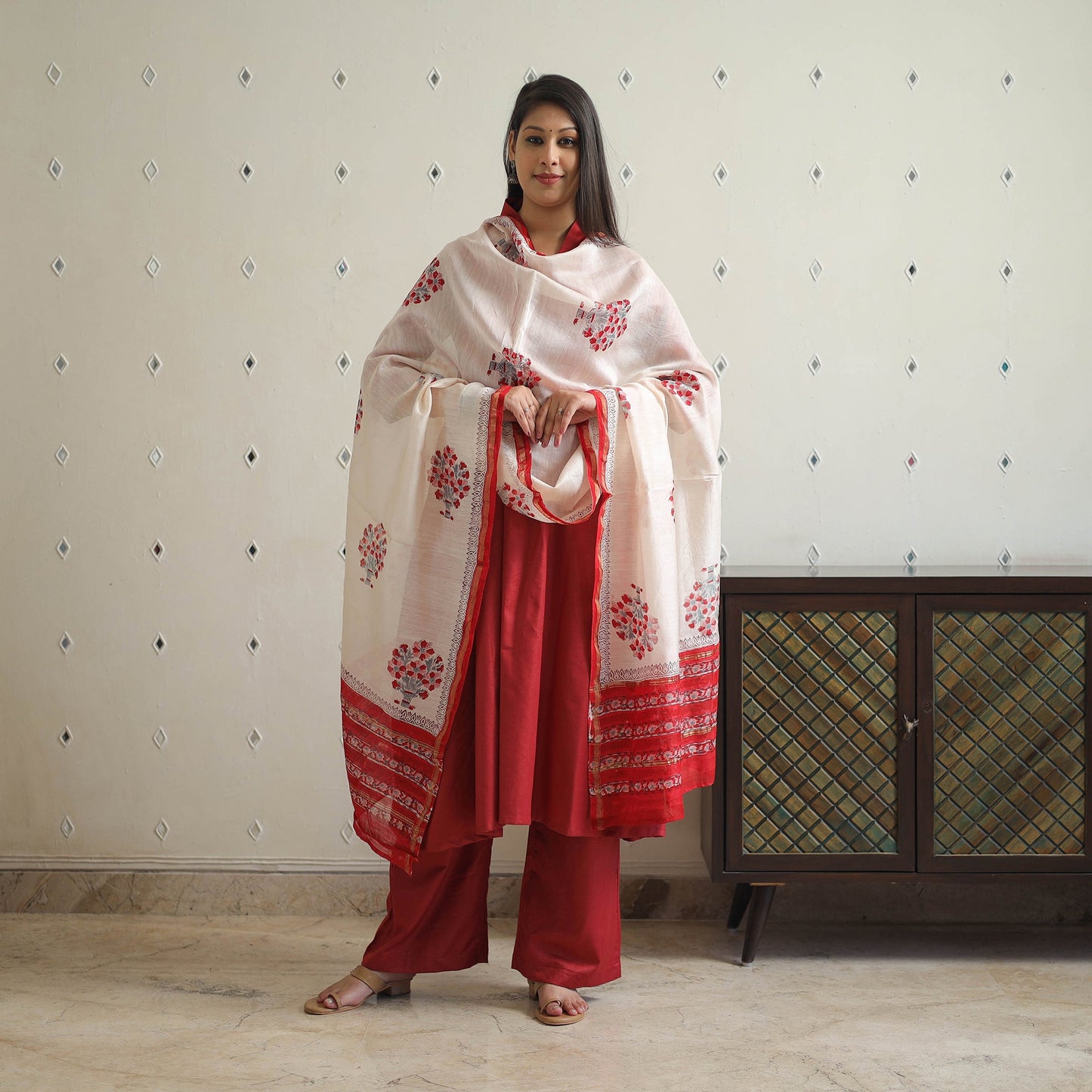 Red - bhagalpuri linen cotton plain kurta set 12