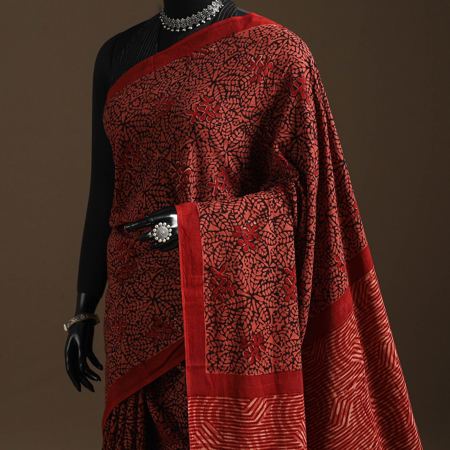 Red - bindaas art natural dyed cotton saree 13 - handcrafted