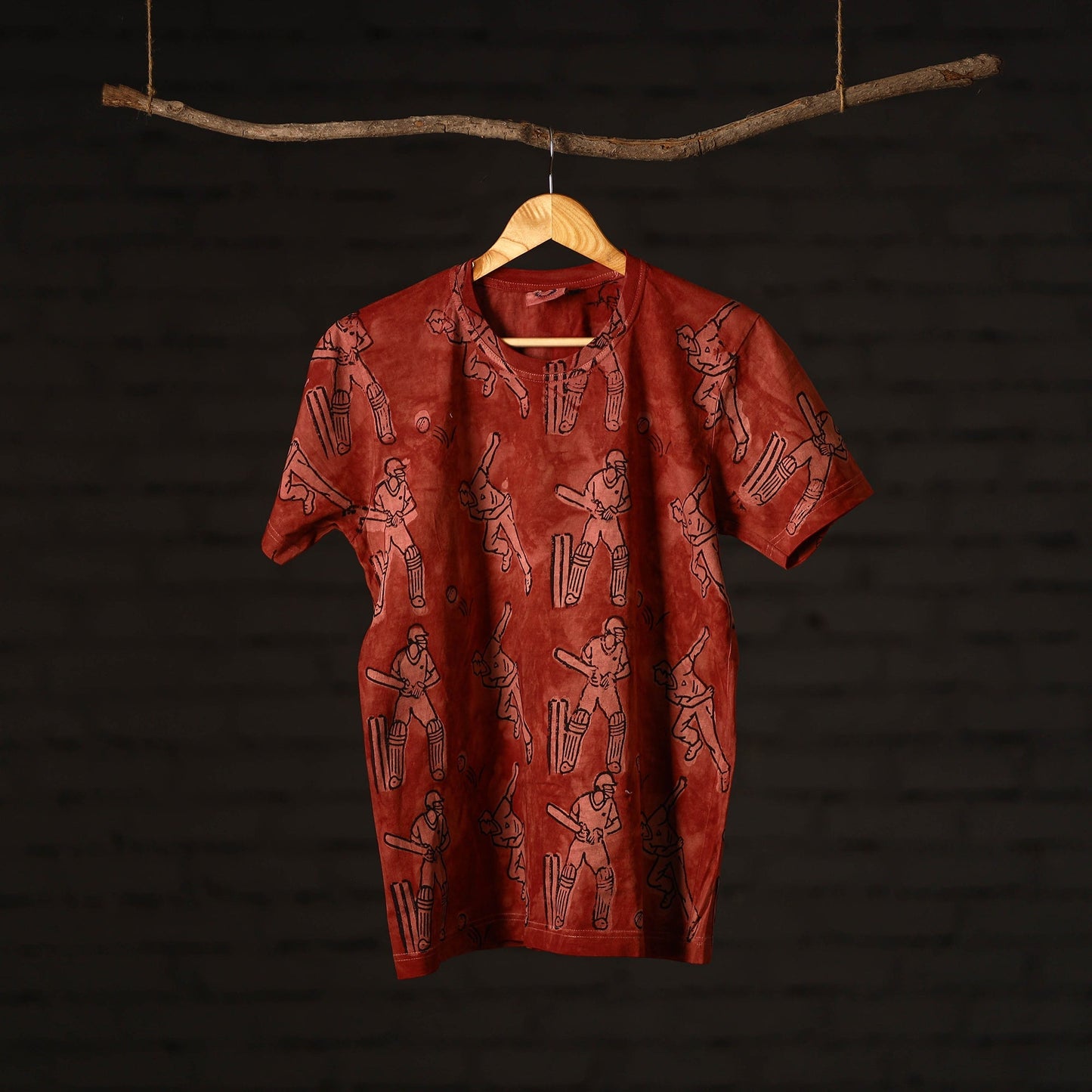 Bindaas Block Art Prints Natural Dyed Cotton Round Neck T-shirt