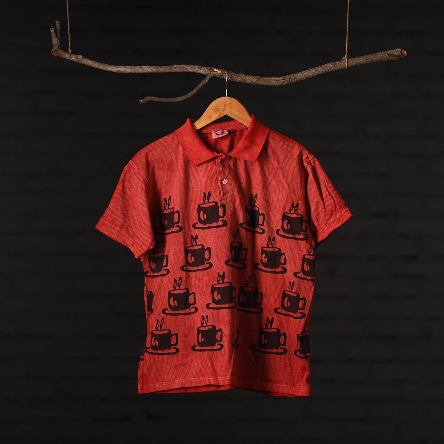 Bindaas Natural Dyed Art Block Print Unisex Polo Collar T-shirt