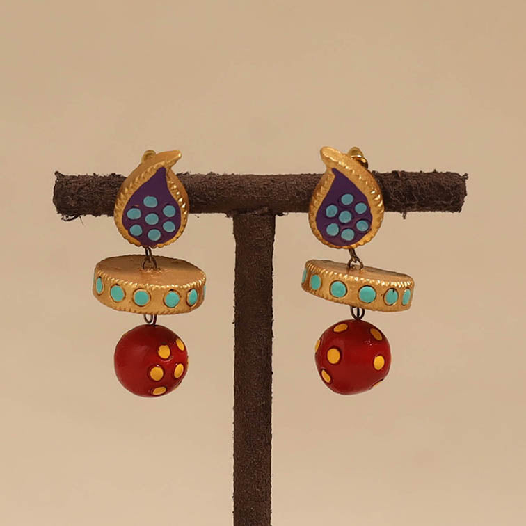 Bishnupur handpainted terracotta earrings 119 - handcrafted
