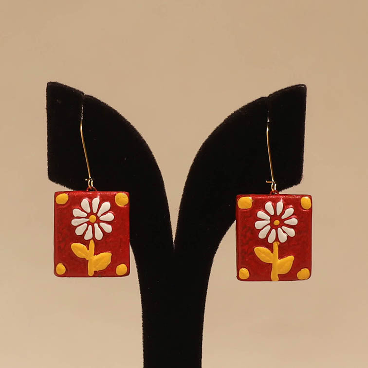 Bishnupur handpainted terracotta earrings 128 - handcrafted