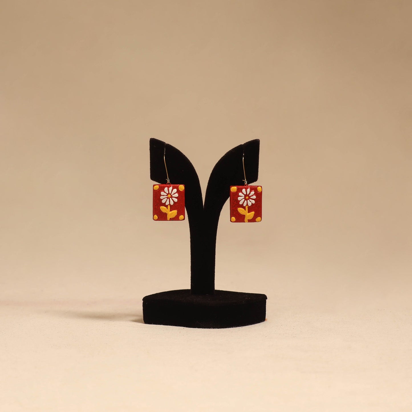 Bishnupur handpainted terracotta earrings 128 - handcrafted