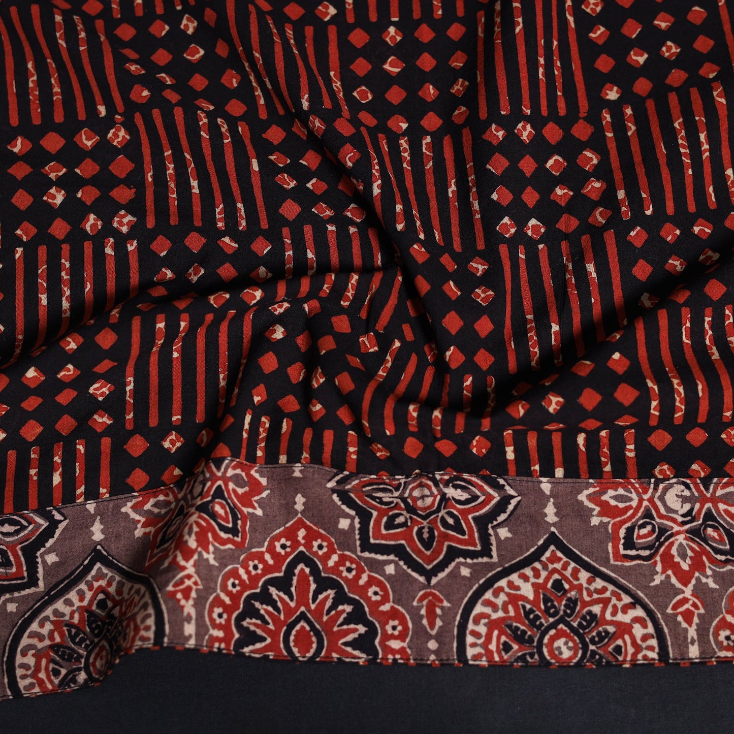 Block print cotton ajrakh blouse piece 01 - handcrafted