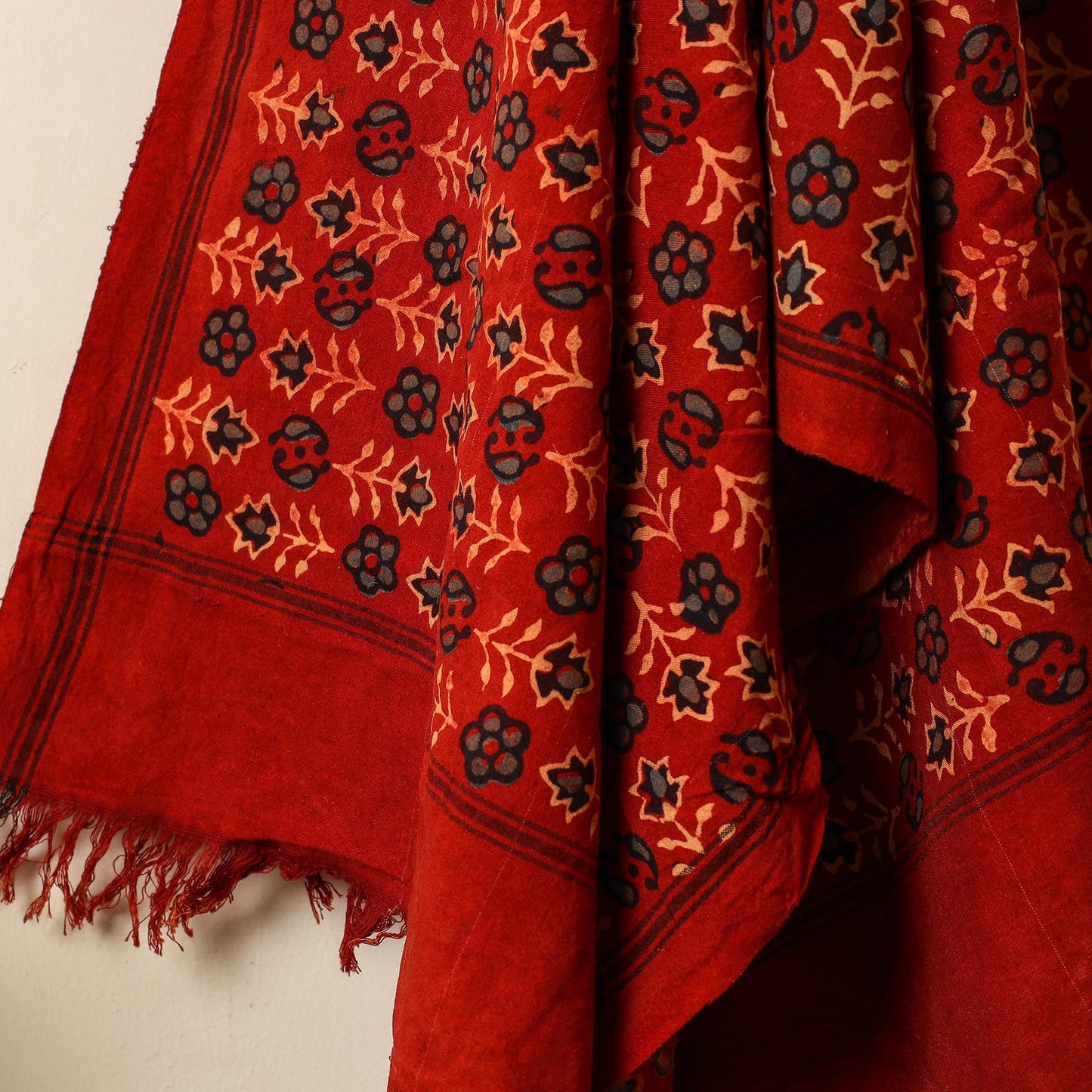 Red Block Print Cotton Ajrakh Handloom Towel