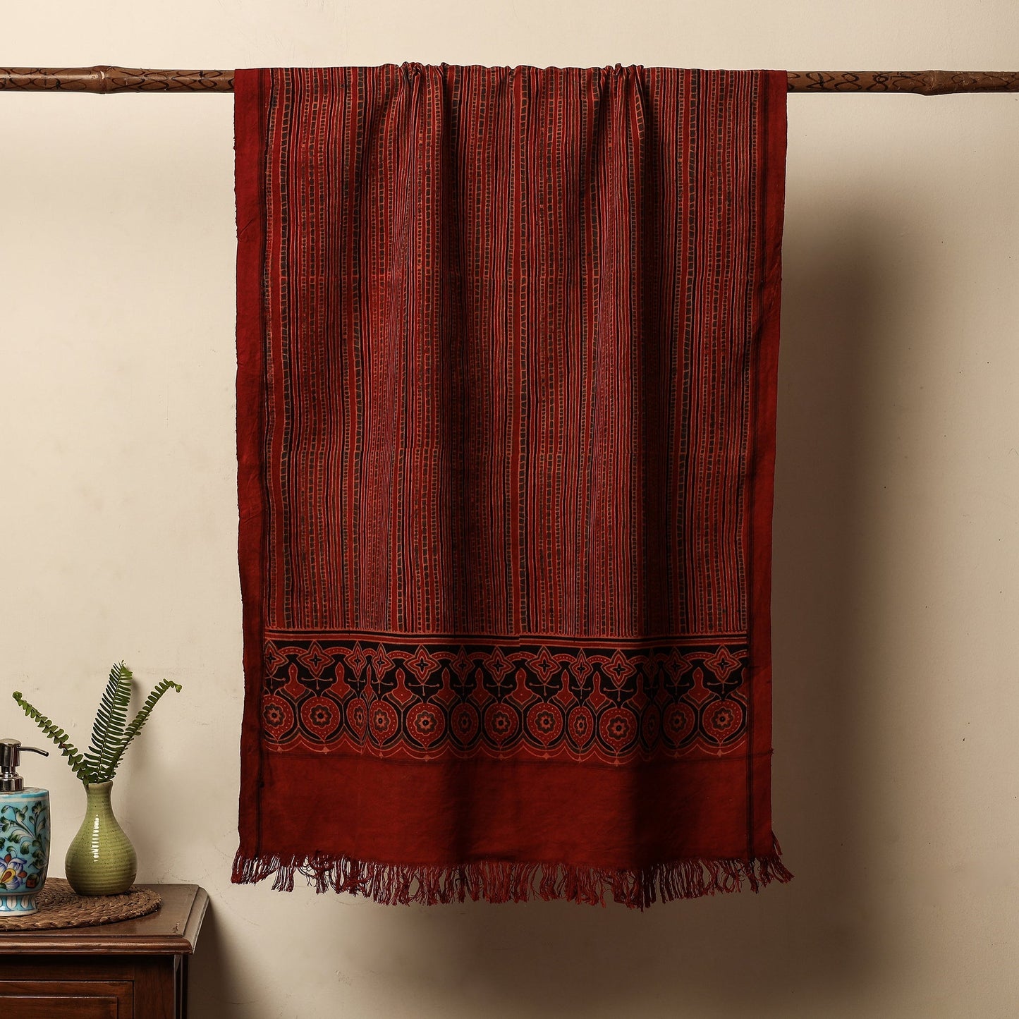 Red Block Print Cotton Ajrakh Handloom Towel