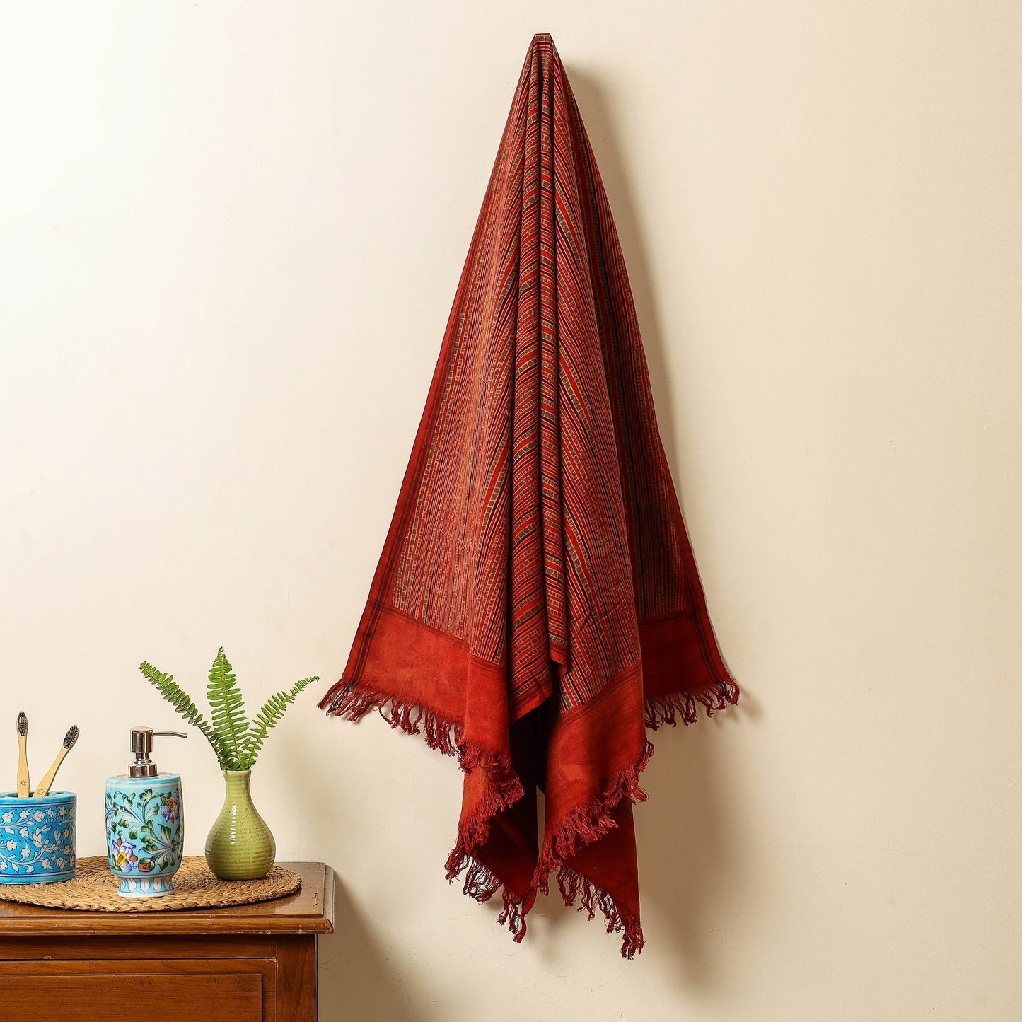 Red Block Print Cotton Ajrakh Handloom Towel